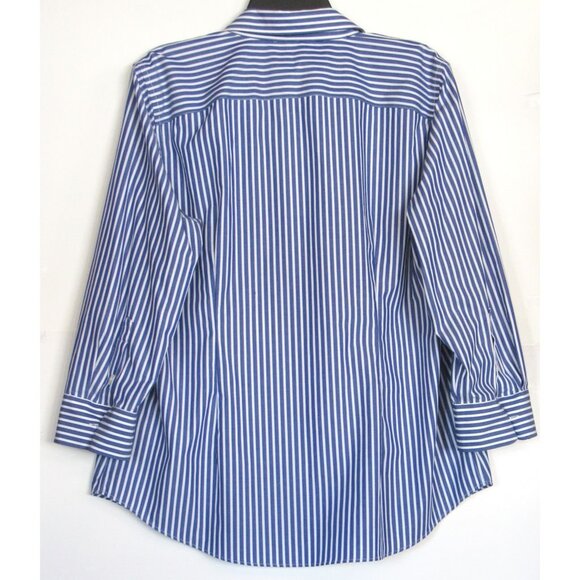 CHAPS Women Shirt Striped Blue/White Cotton Button-Down Casual No Iron - Picture 2 of 12